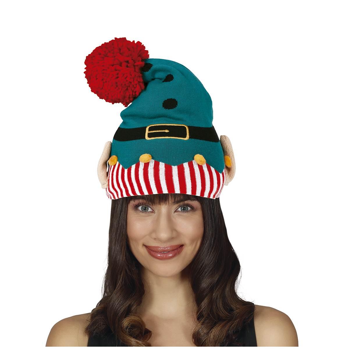 Cappello Elfo Verde Rosso con Palline e Orecchie |Guirca_597
