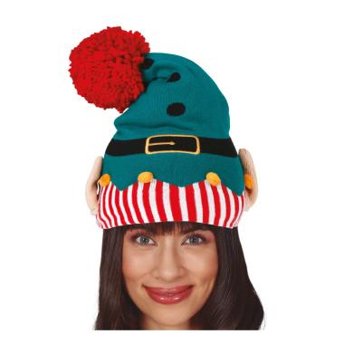 Cappello Elfo Verde Rosso con Palline e Orecchie |Guirca_597
