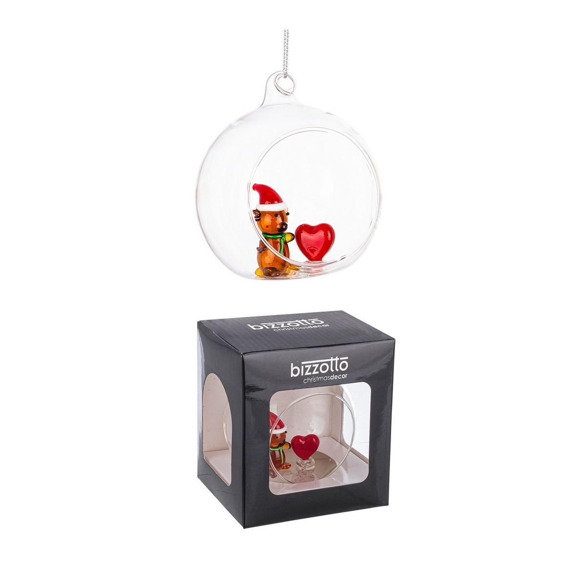 Pallina Natale Vetro cm.8 con Orsetto e Cuore |Bizzotto_701