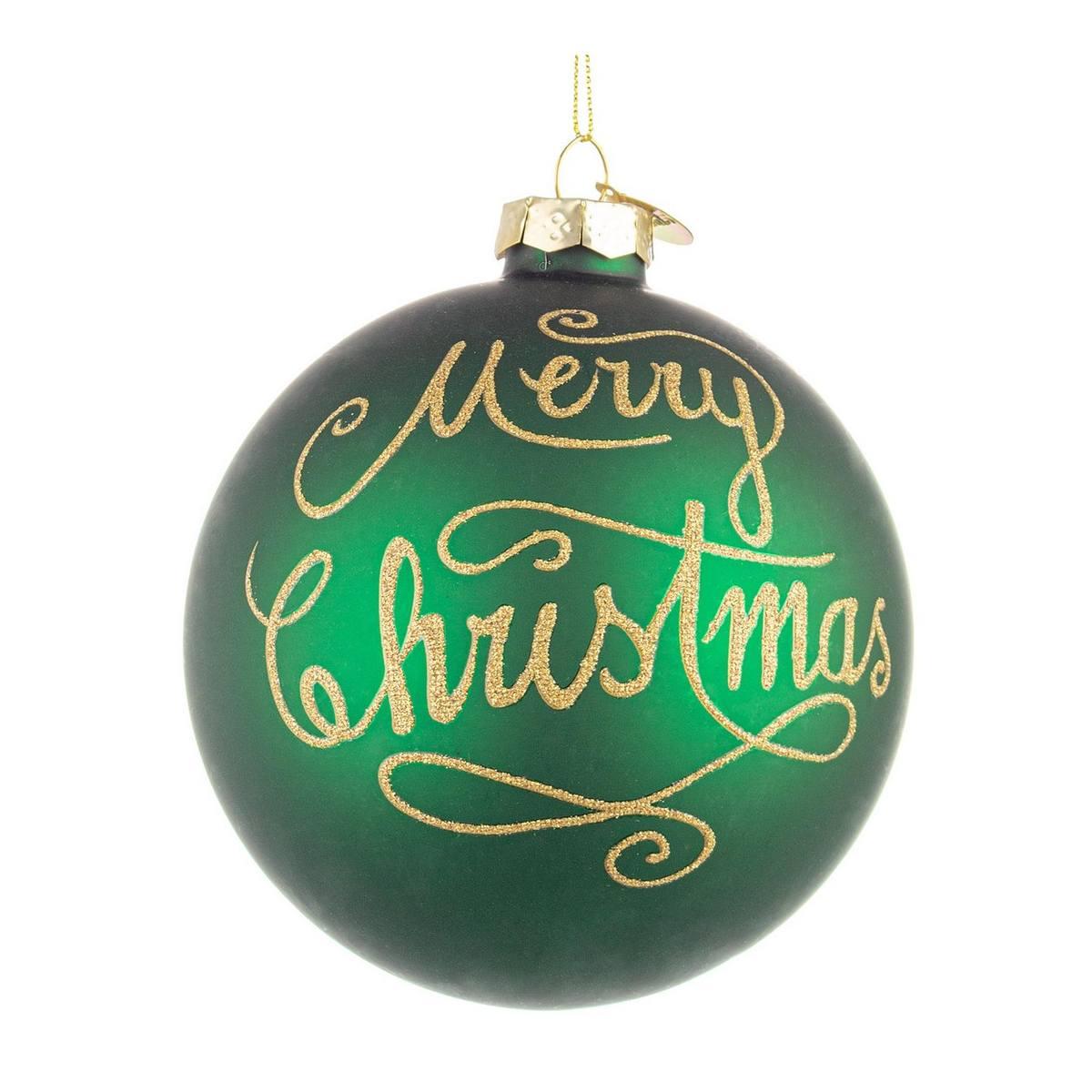 Pallina Natale Vetro cm.Ã˜10 Verde con Scritta Merry Christmas |Bizzotto_635