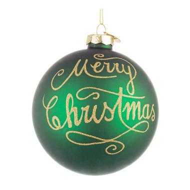 Pallina Natale Vetro cm.Ã˜10 Verde con Scritta Merry Christmas |Bizzotto_635