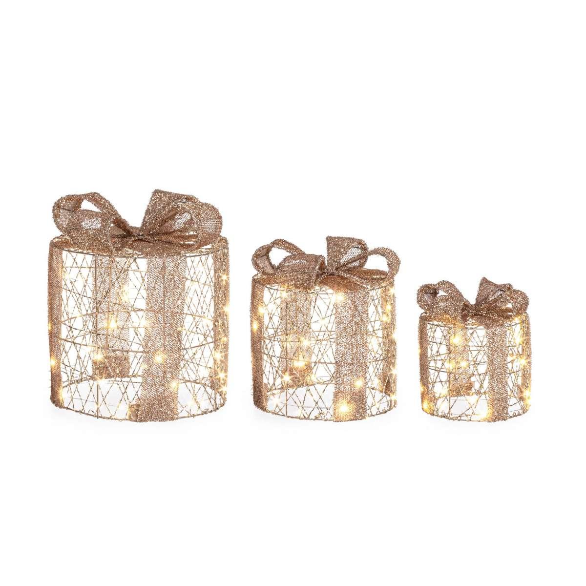 Luci Natale Esterno LED 90 Pacco Regalo Tondo Bianco Caldo Set pz.3 |Bizzotto_959