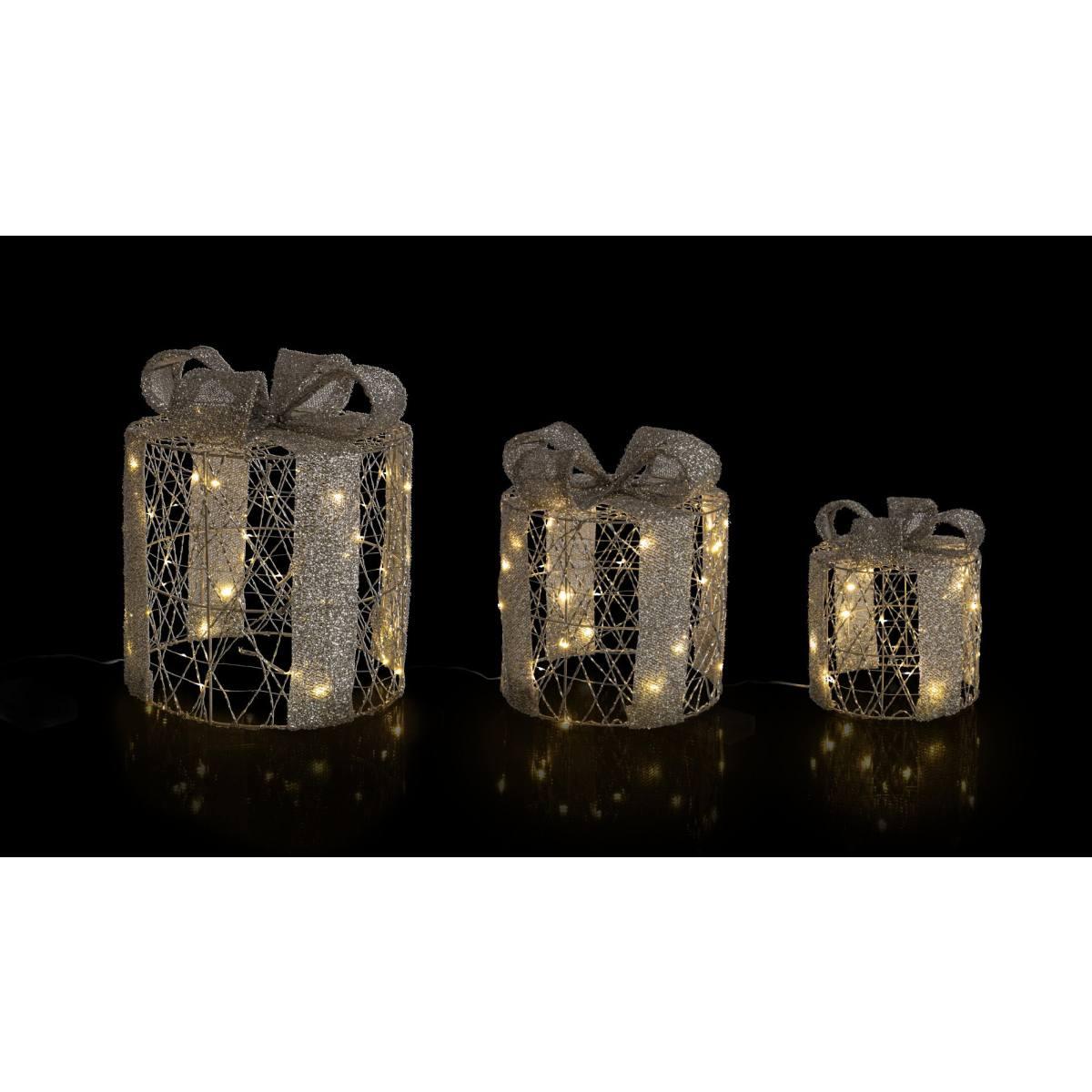 Luci Natale Esterno LED 90 Pacco Regalo Tondo Argento Bianco Caldo Set pz.3 |Bizzotto_966