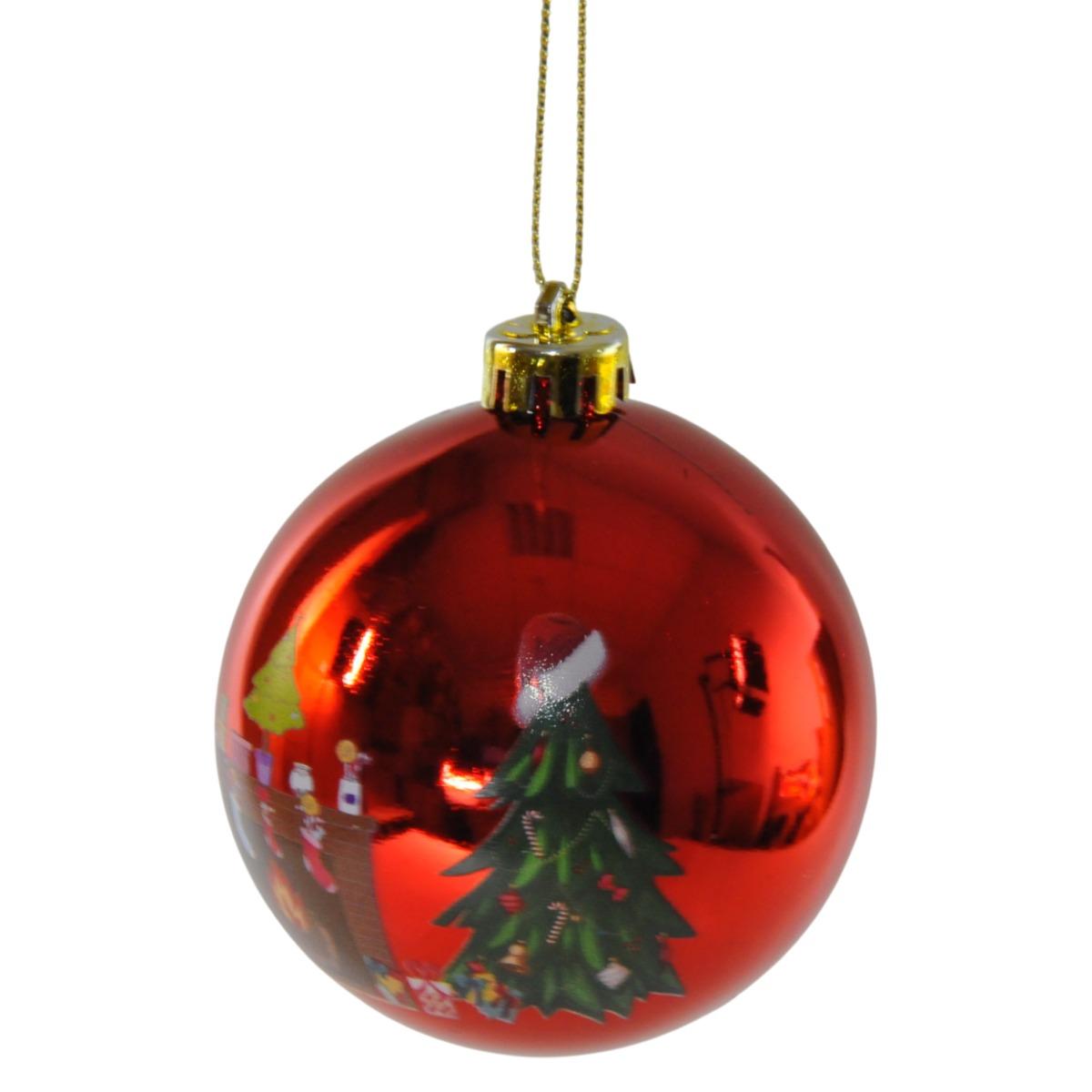 Pallina Natale cm.Ã˜10 Marlen PVC Rossa con Camino |Bizzotto_176