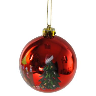 Pallina Natale cm.Ã˜10 Marlen PVC Rossa con Camino |Bizzotto_176