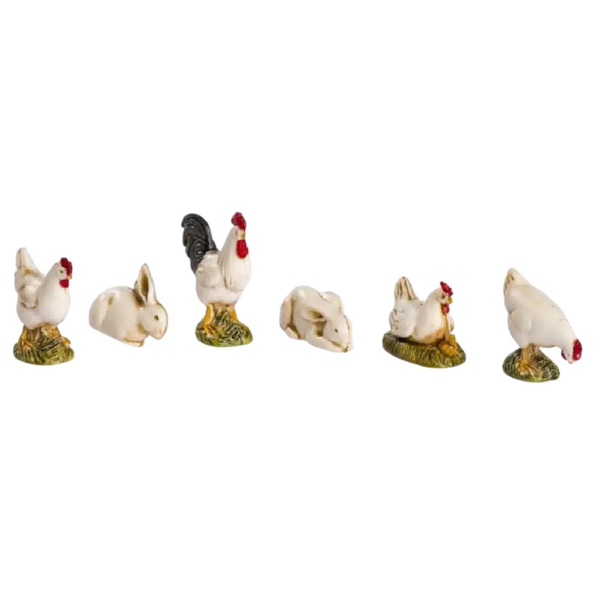 Animali da Cortile Galline e Coniglio St pz.6 Statue da cm.10 |Moranduzzo