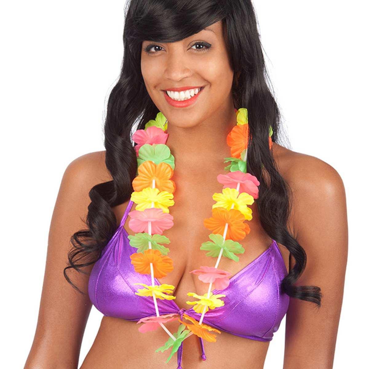Collana Hawaii Fiori in Tessuto Multicolor Fluo |Carnival Toys