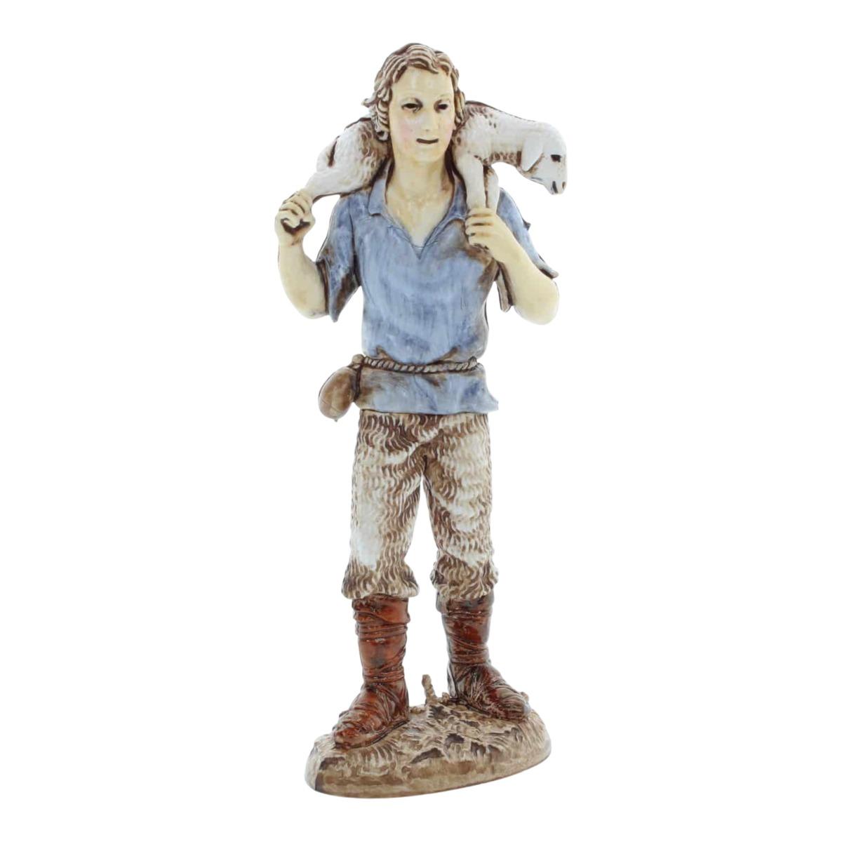 Statua presepe 12 cm buon pastore pecora sulle spalle