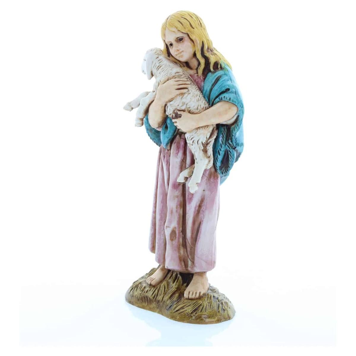 Statua cm.12 Bambina Zingarella con Agnello |Moranduzzo