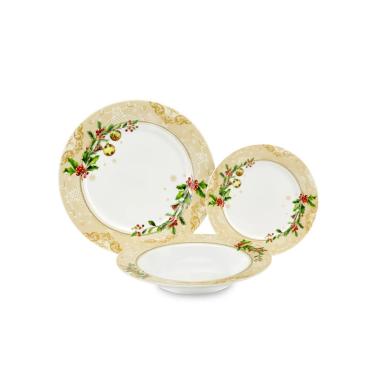 Piatti Servizio Tavola Set pz.18 Natalizio Porcellana Fade Agrifoglio|_945