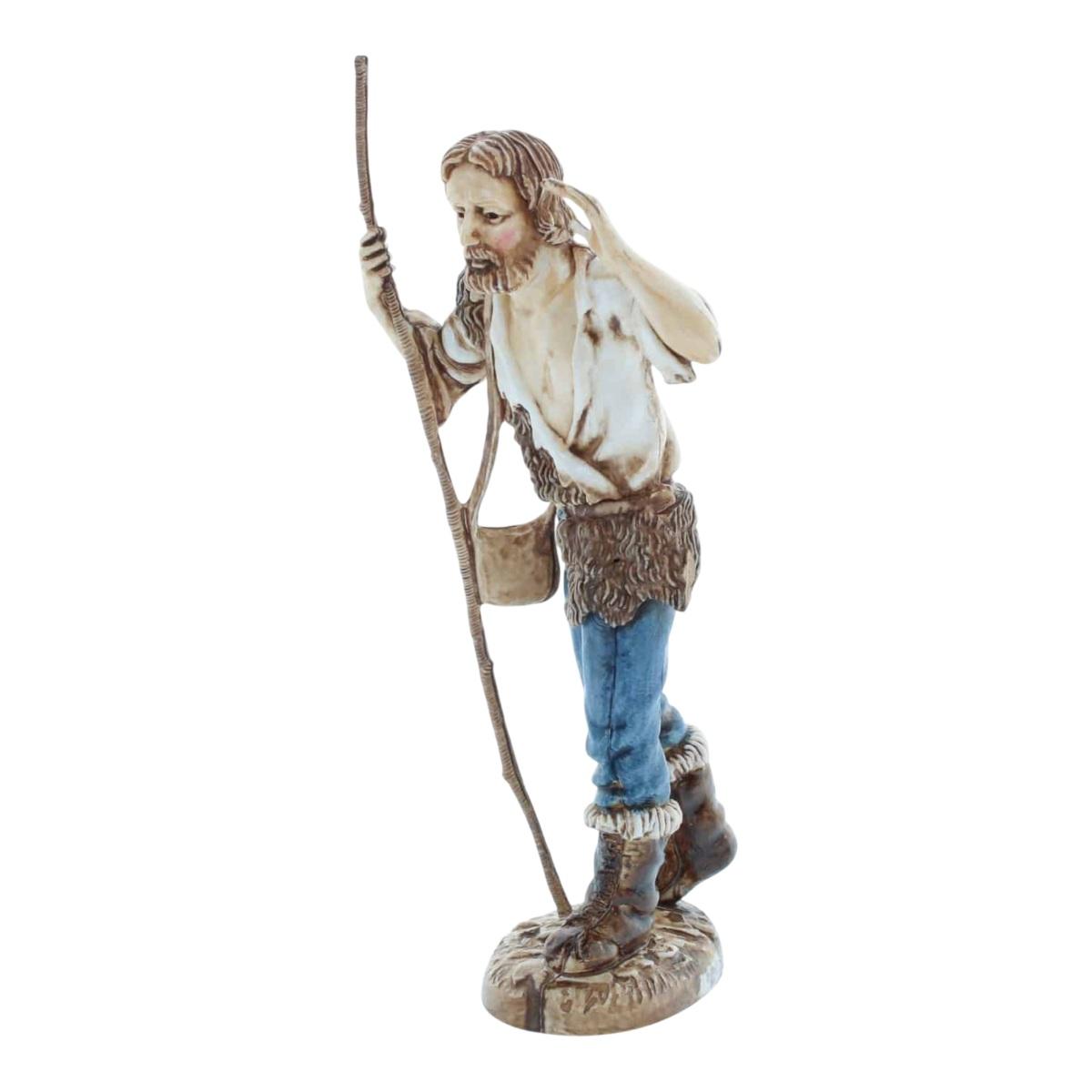 Statua cm.12 Pastore con Bastome e Borsa Tracolla |Moranduzzo