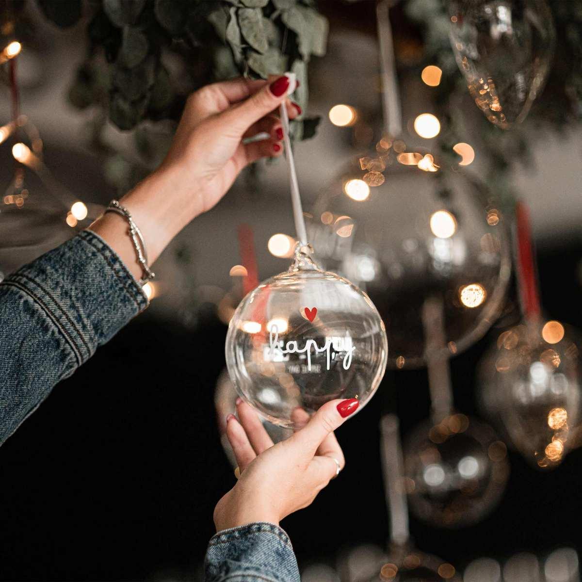 Pallina Natale Vetro cm.Ã˜12 con Scritta Happy |_456