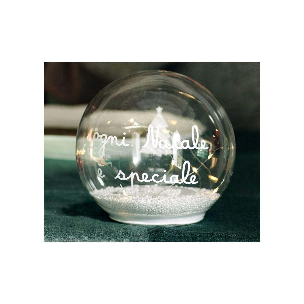 Pallina Natale Vetro Trasparente Scritta Ogni Natale Ã¨ Speciale con Led cm.15 |_10012818