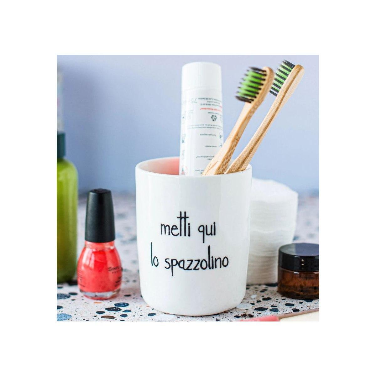 Portaspazzolino Ceramica Metti Qui Lo Spazzolino Simple |_018