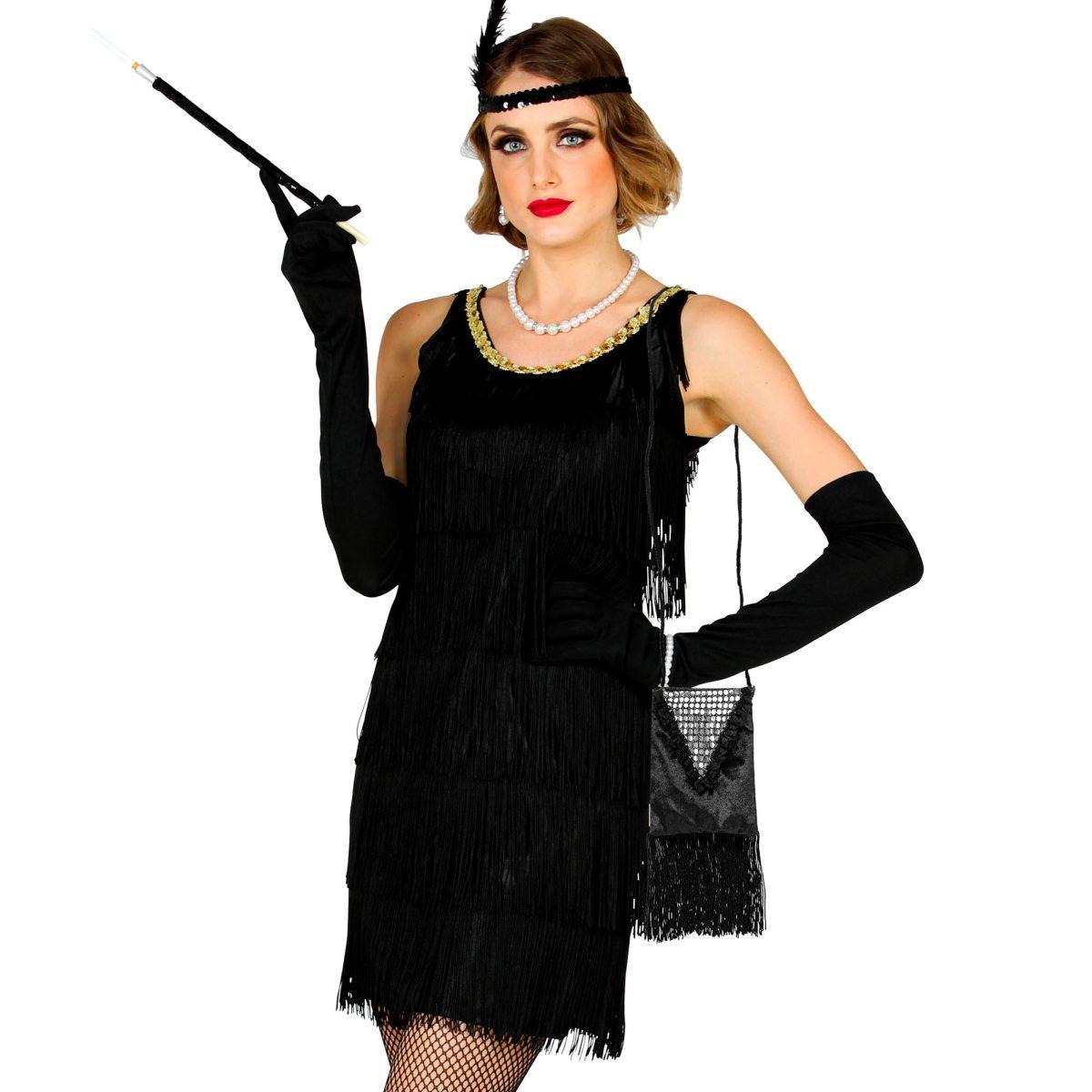 Borsa Nera RetrÃ² con Frange e Paillettes Tracolla |_809