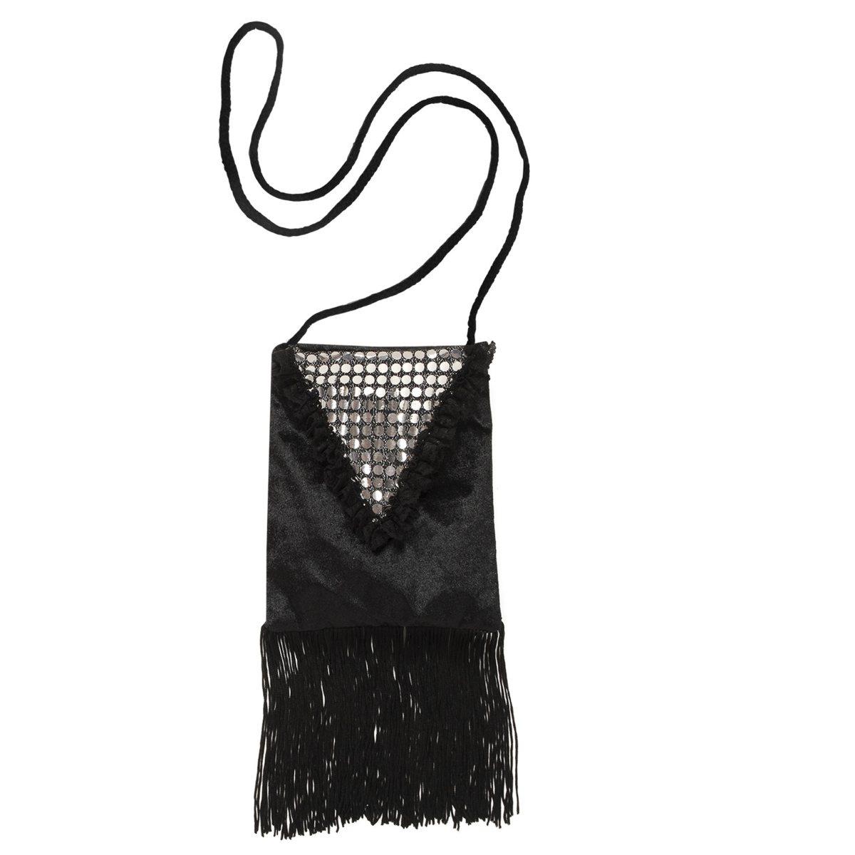 Borsa Nera RetrÃ² con Frange e Paillettes Tracolla |_809