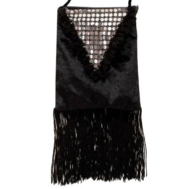 Borsa Nera RetrÃ² con Frange e Paillettes Tracolla |_809