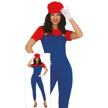 Costume Tuta Idraulico Blu Mario Salopette |Donna L1_10124
