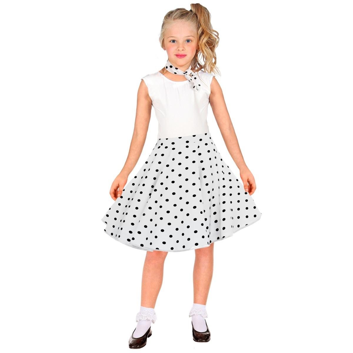 Gonna Pin Up Anni '50/'60 Bianca a Pois con Foulard |Bambina _H4_08396
