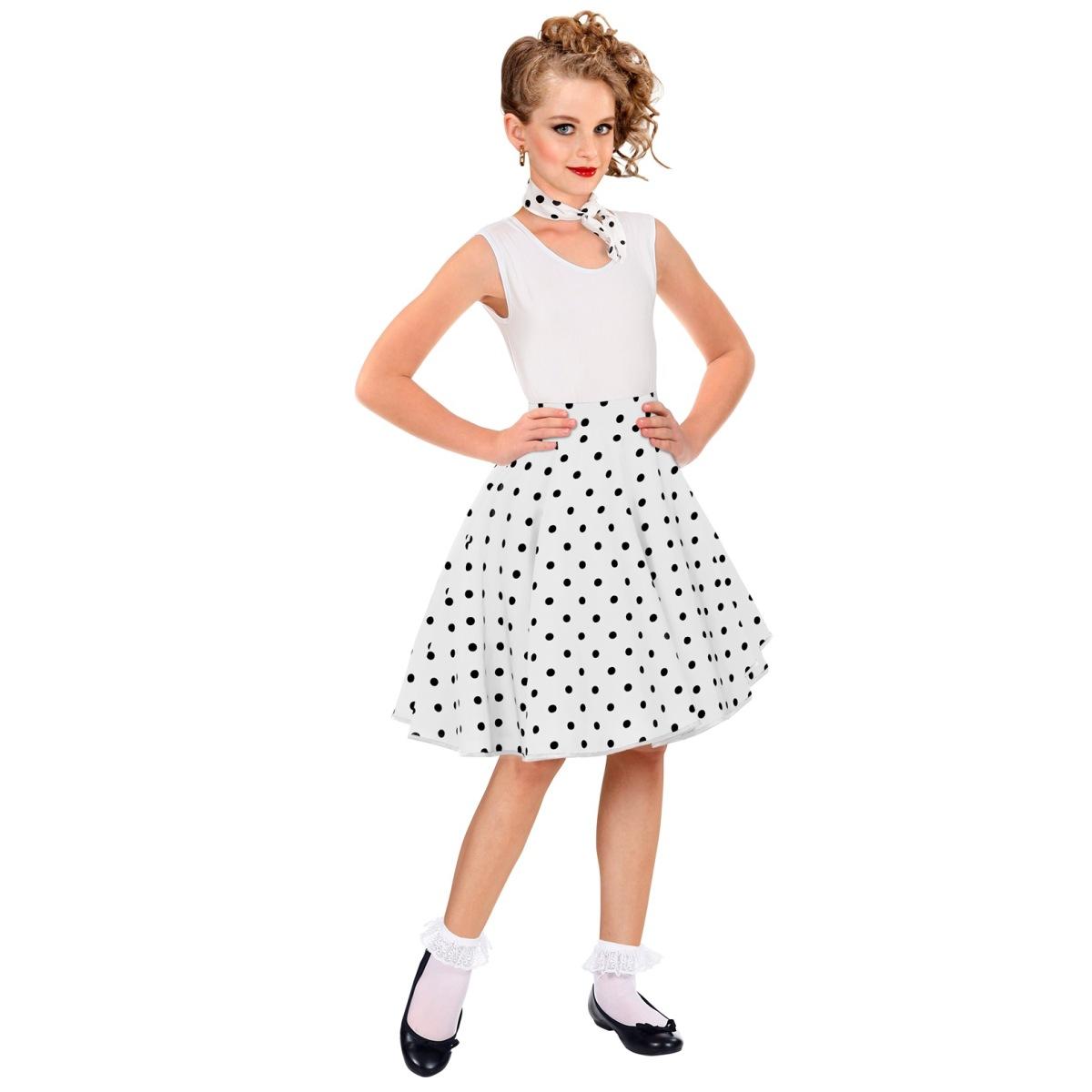 Gonna Pin Up Anni '50/'60 Bianca a Pois con Foulard |Bambina _H4_08396