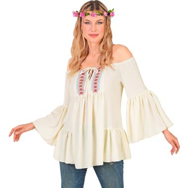 Camicia Hippie Beige con Lacci |Donna
