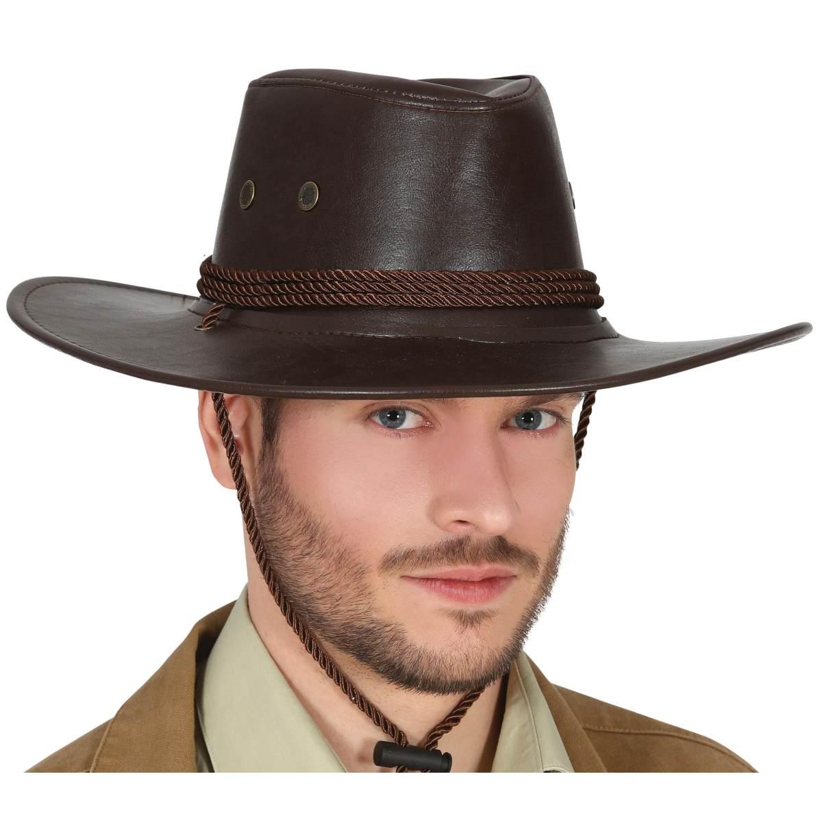 Cappello cowboy similpelle marrone cordincino