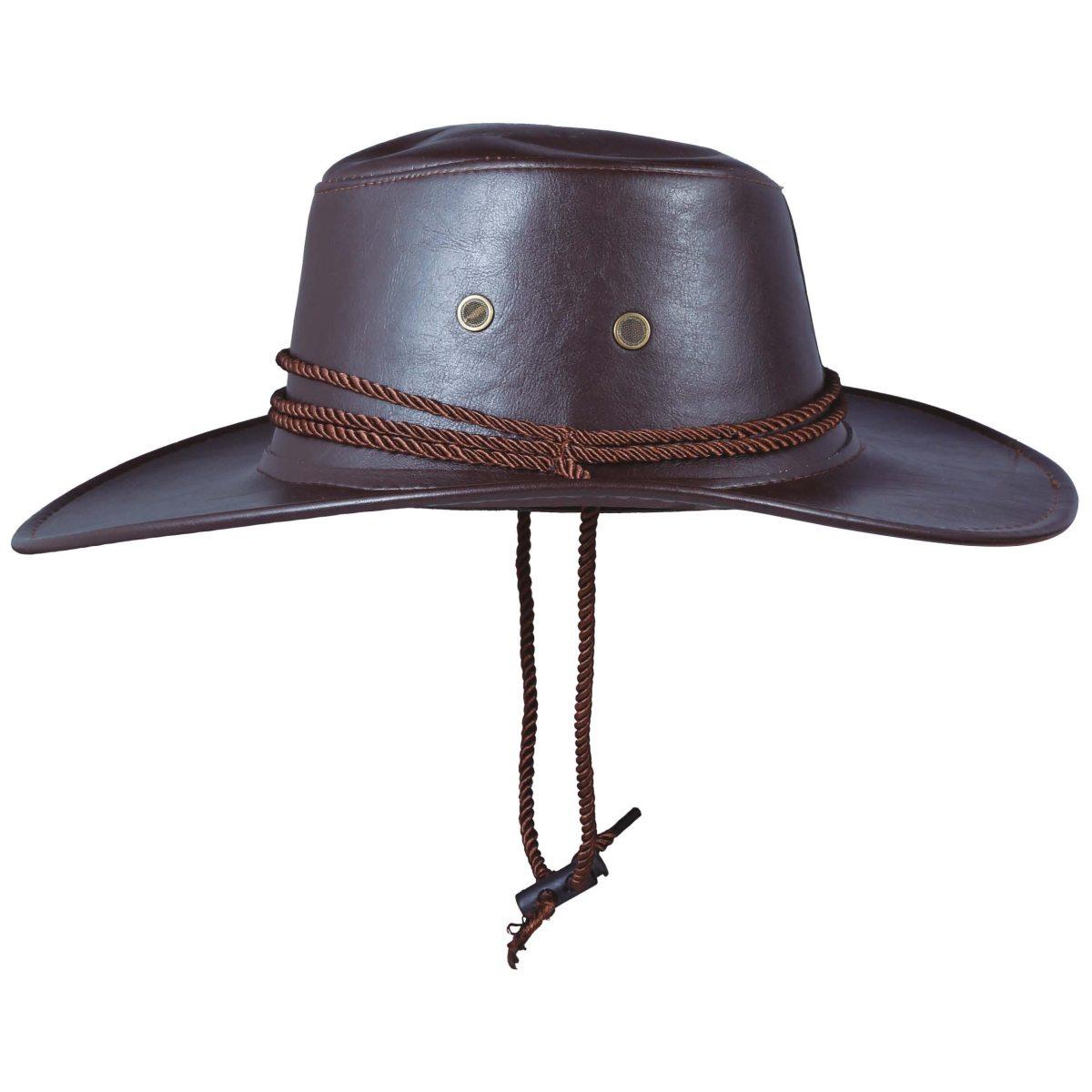 Cappello cowboy similpelle marrone cordincino