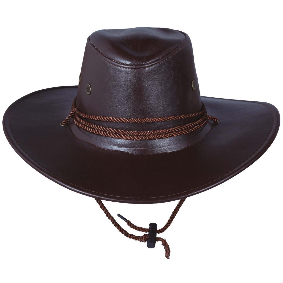 Cappello cowboy similpelle marrone cordincino