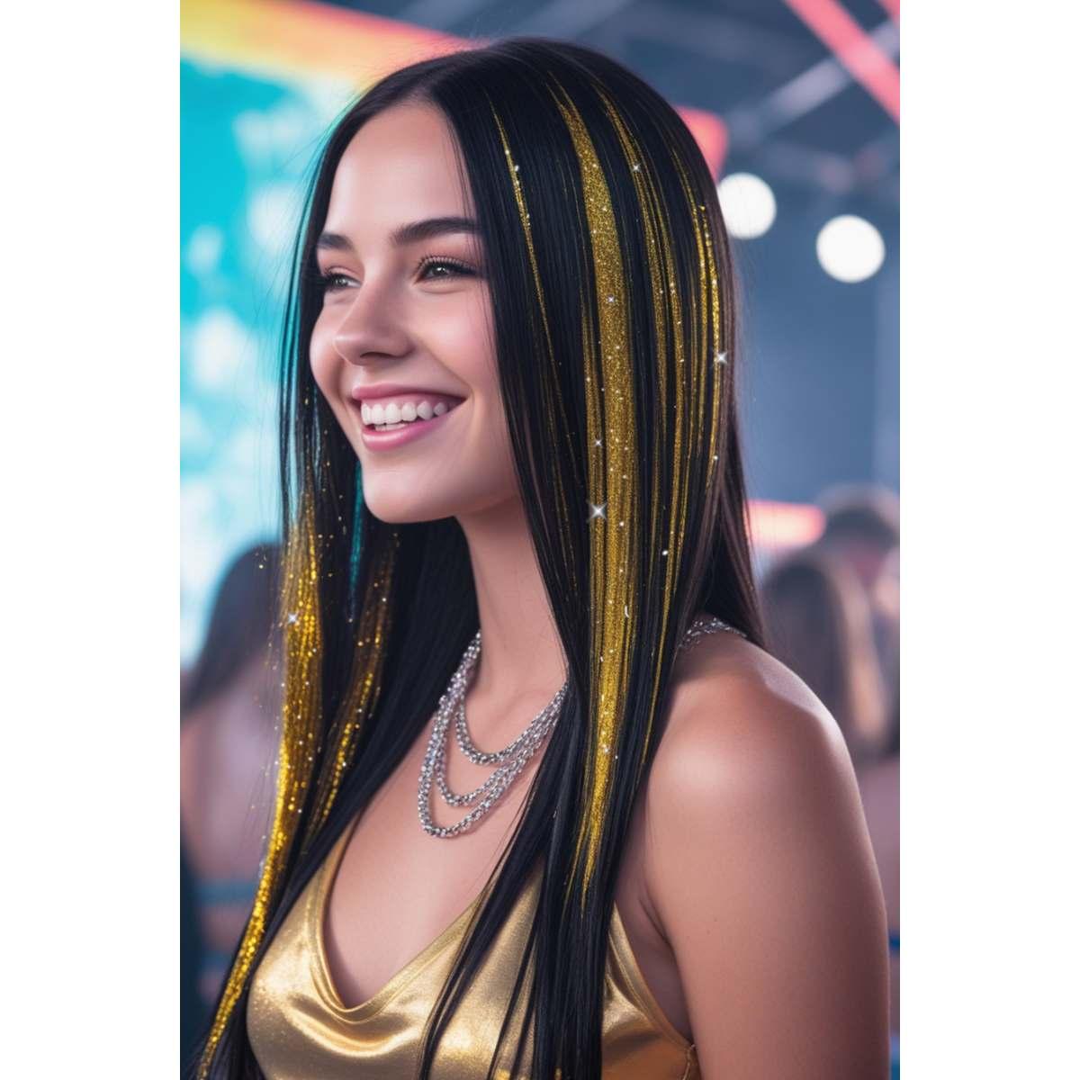 Estensione Capelli Oro Glitter cm.50 pz.3|_660