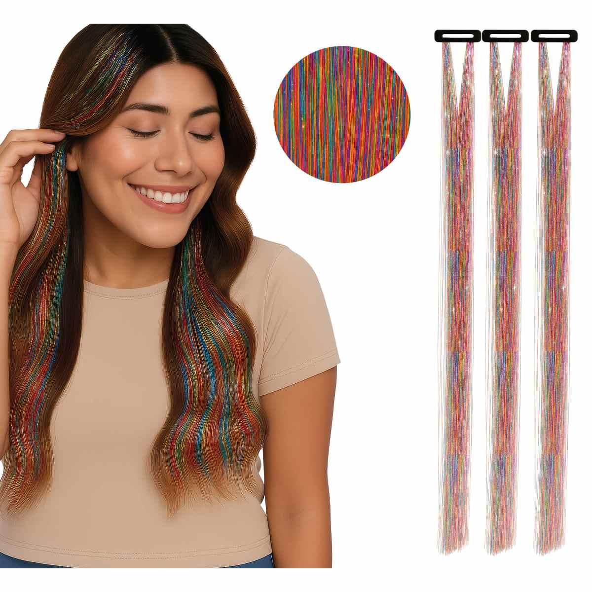 Estensione Capelli Multicolor Glitter cm.50 pz.3|_684