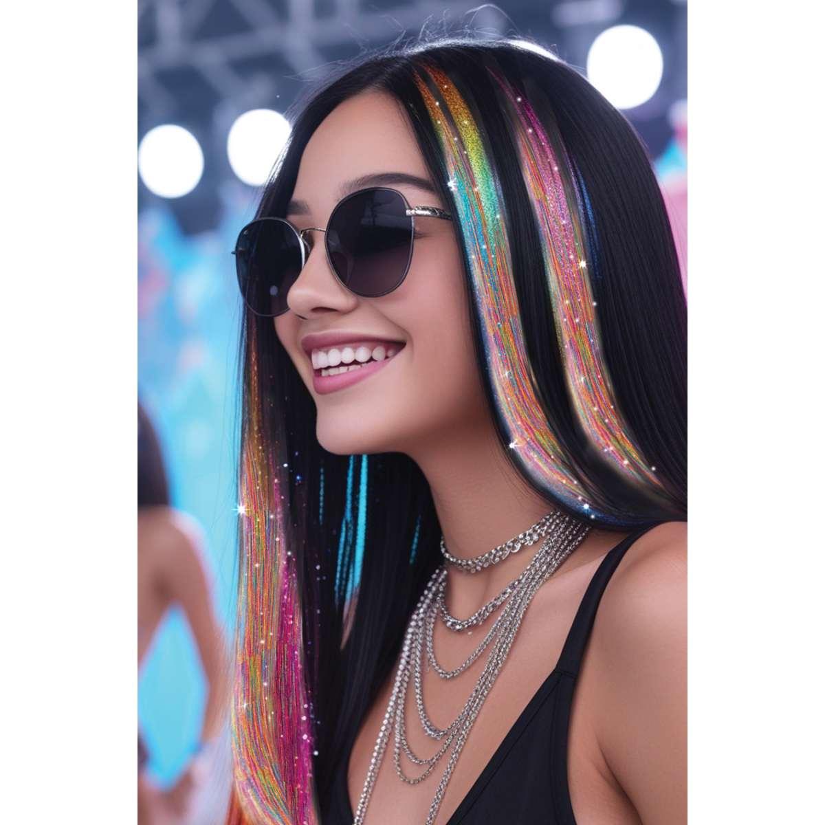 Estensione Capelli Multicolor Glitter cm.50 pz.3|_684