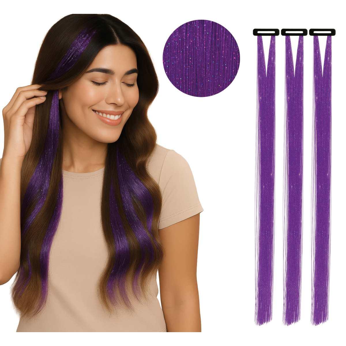 Estensione Capelli Viola Glitter cm.50 pz.3|_707