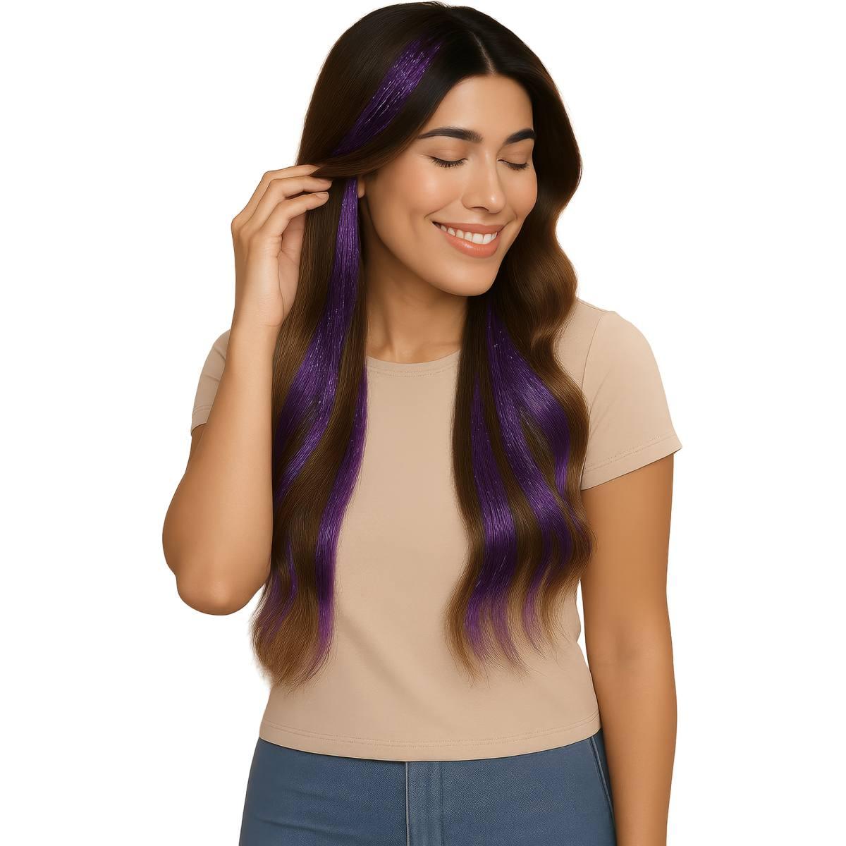 Estensione Capelli Viola Glitter cm.50 pz.3|_707