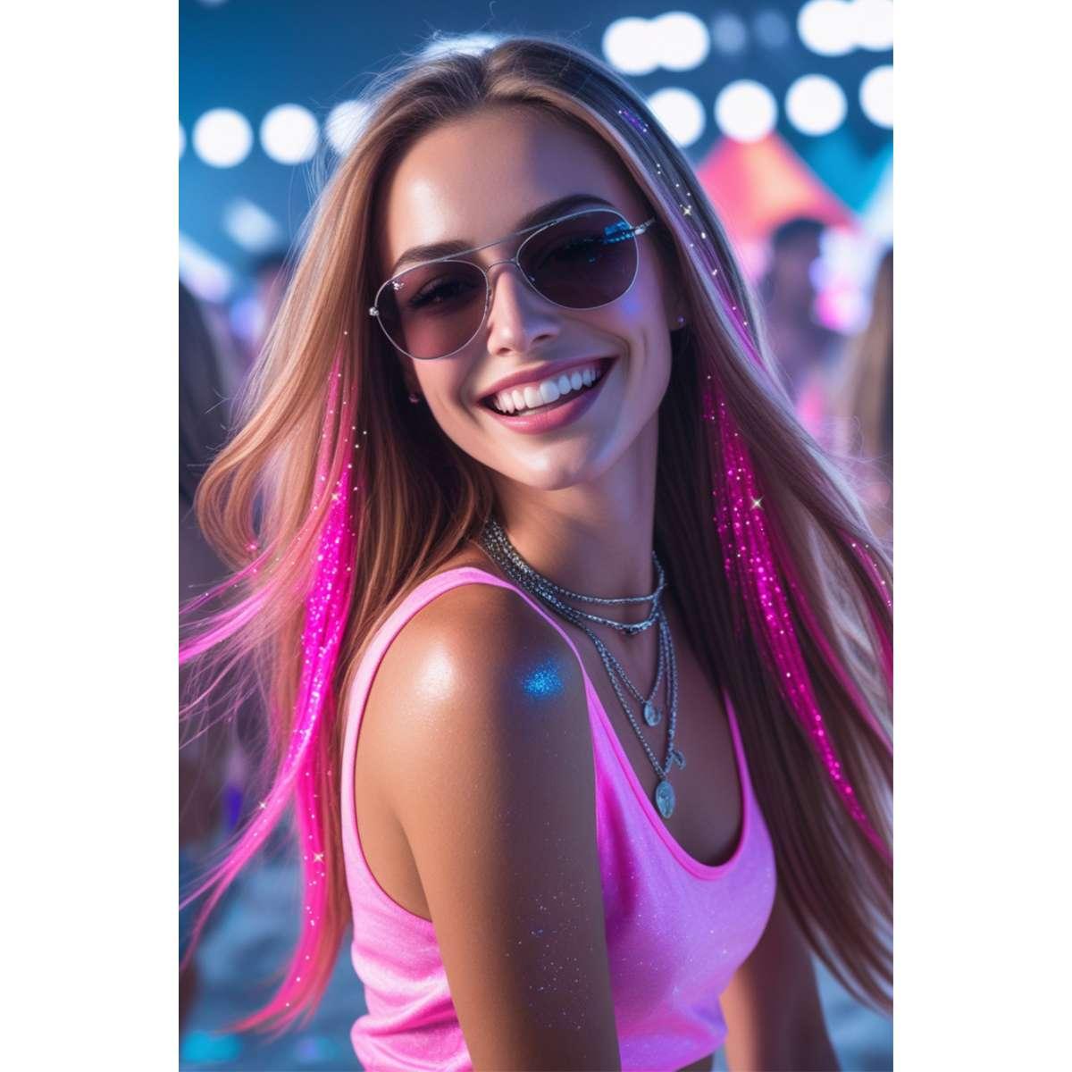 Estensione Capelli Rosa Glitter cm.50 pz.3|_714