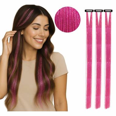 Estensione Capelli Rosa Glitter cm.50 pz.3|_714
