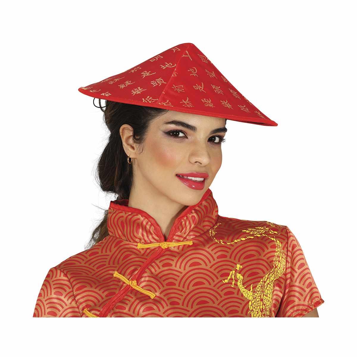 Cappello Cinese Rosso con Decori |_548