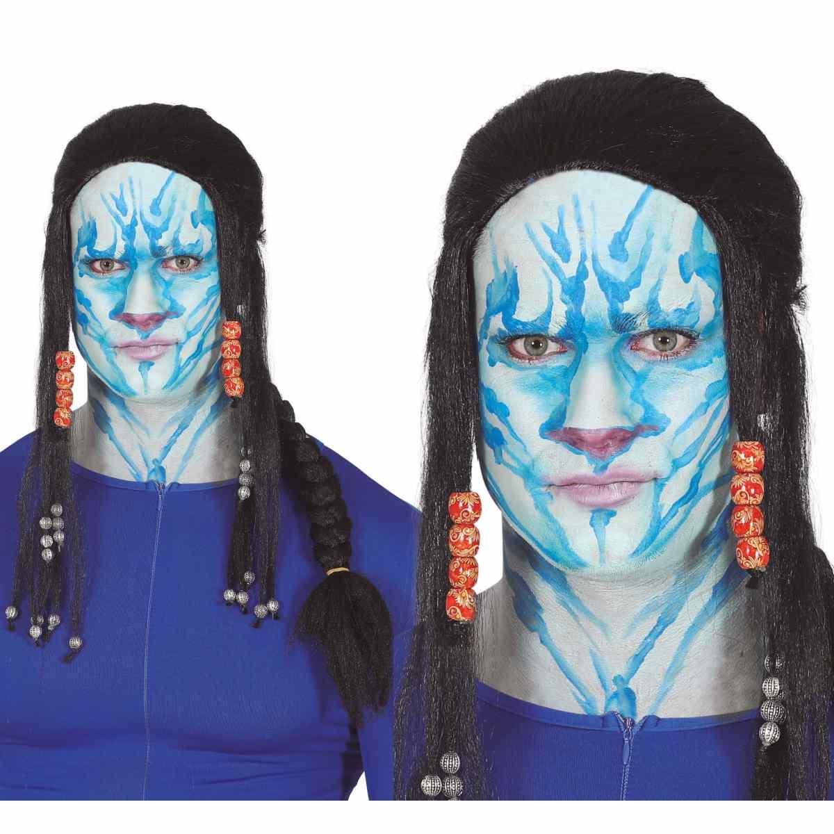 Parrucca Nera Avatar con Perline |_434