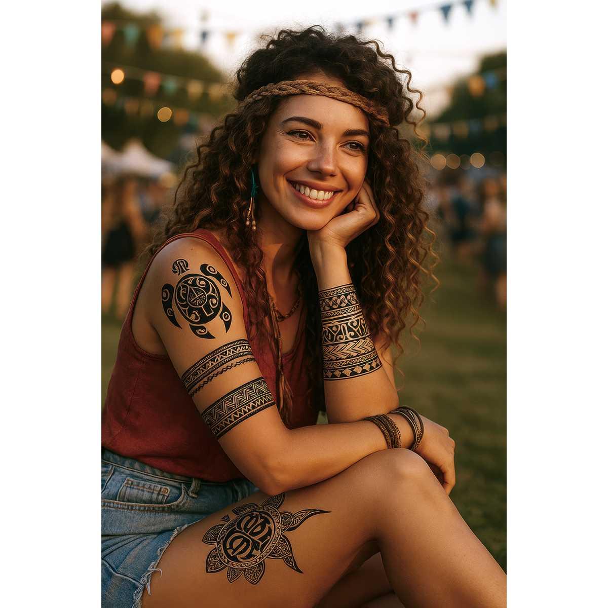 Tatuaggi Viso Corpo Rimovibili Tribali con Tartaruga |_487