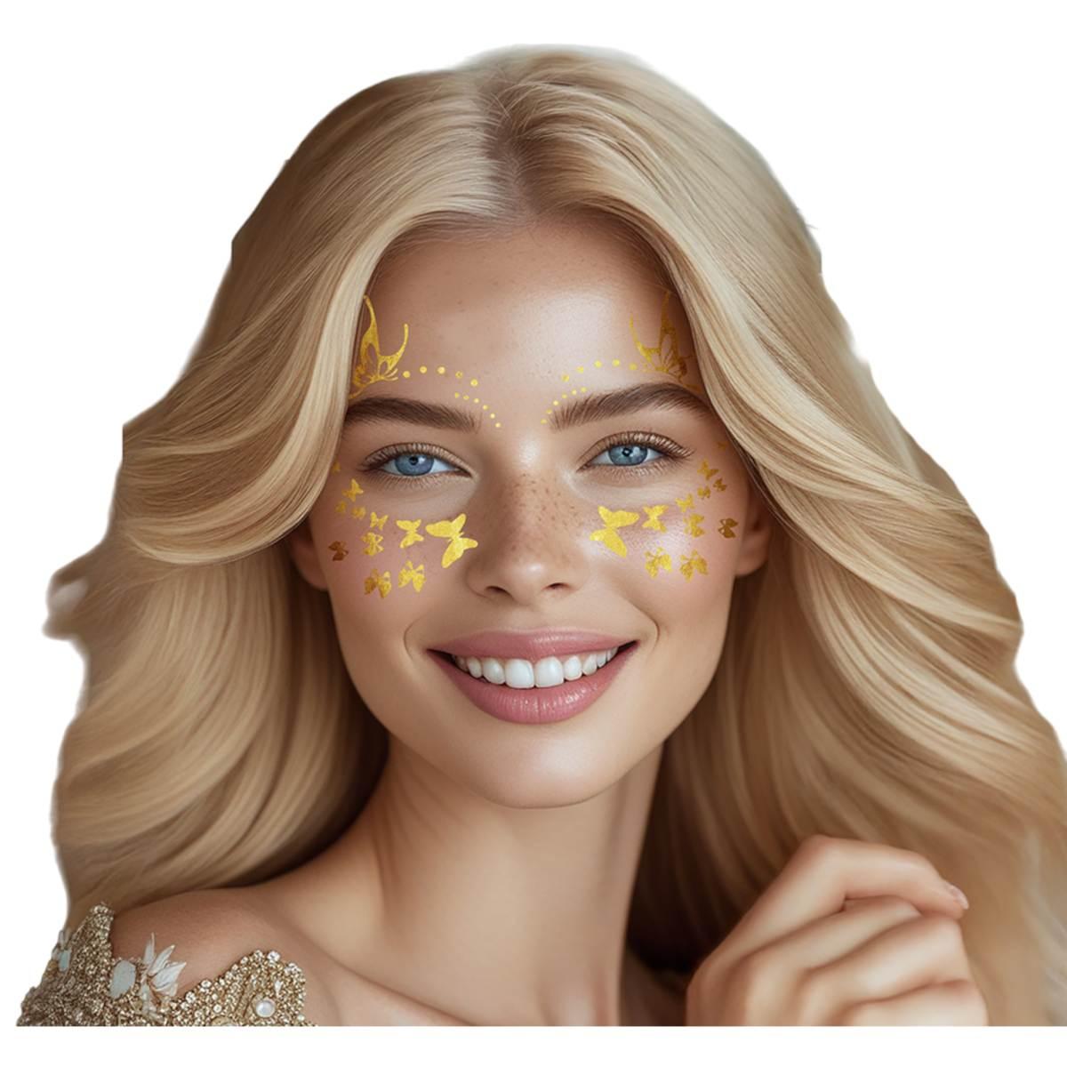 Tatuaggi viso rimovibili farfalla oro