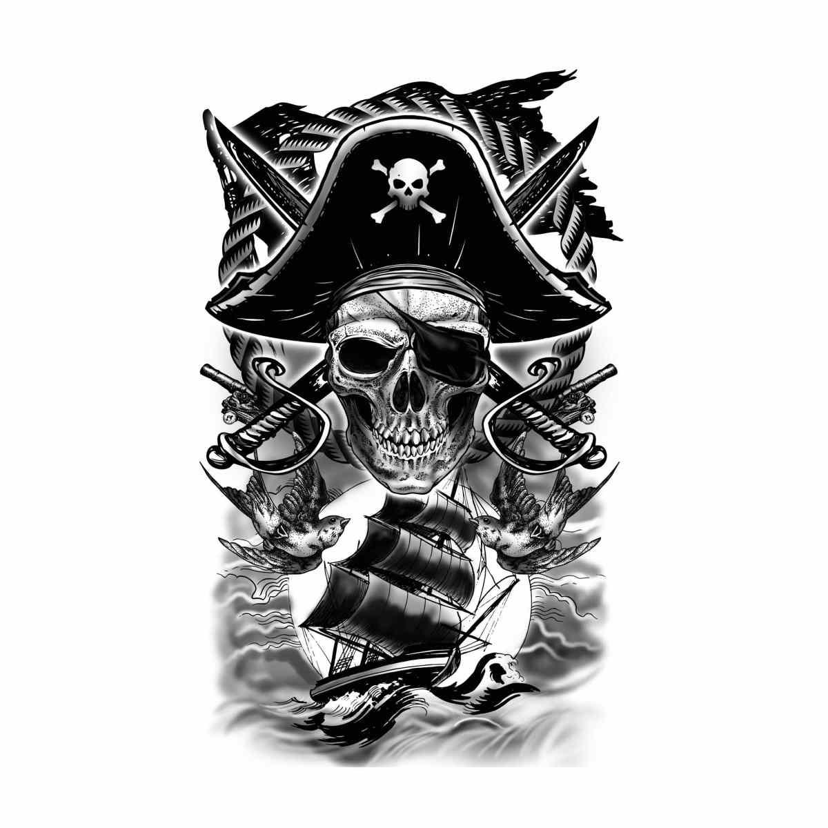 Tatuaggi Rimovibili Corpo Teschio Pirata |_640