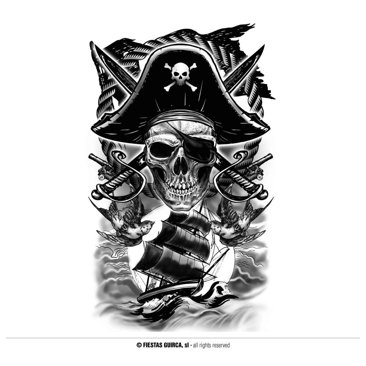 Tatuaggi Rimovibili Corpo Teschio Pirata |_640