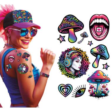 Tatuaggi Rimovibili Corpo Psicodelico Funghi Multicolor |_668