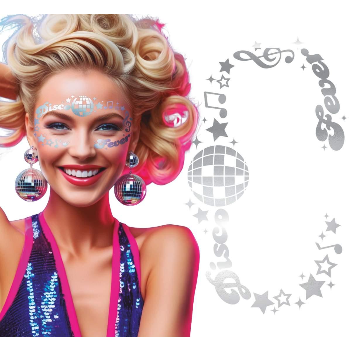 Tatuaggi Viso Rimovibili Disco Argento Glitter |_691