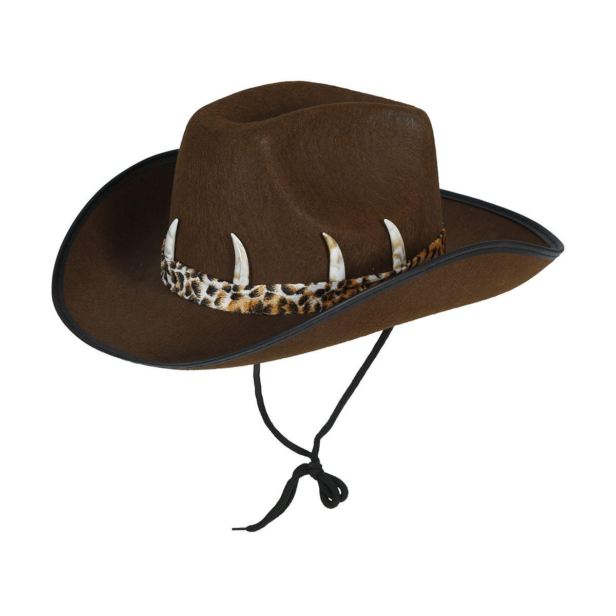 Cappello Cowboy Feltro Marrone con Cordincino e Ossa |_589