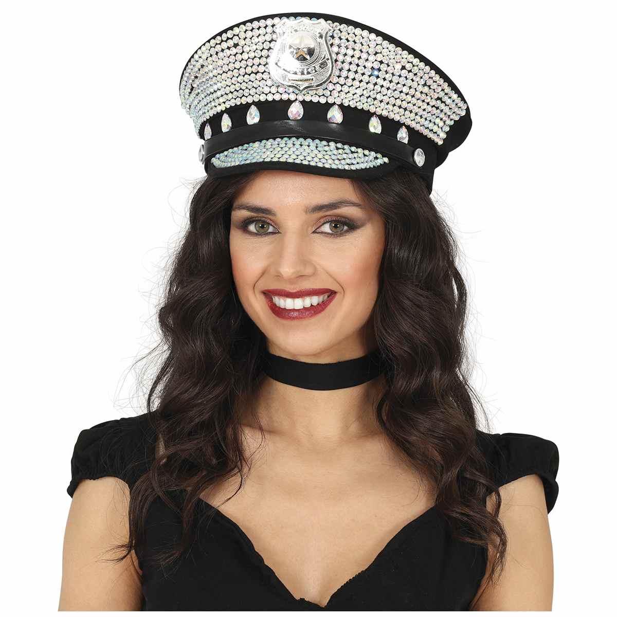 Cappello Polizia Nero con Strass |_901