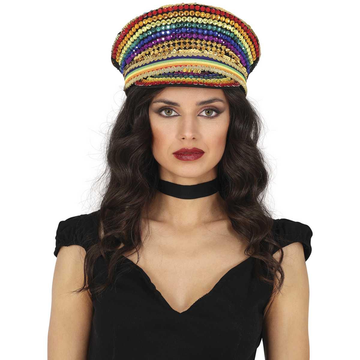 Cappello Multicolor con Strass e Visiera |_918
