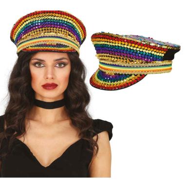 Cappello Multicolor con Strass e Visiera |_918
