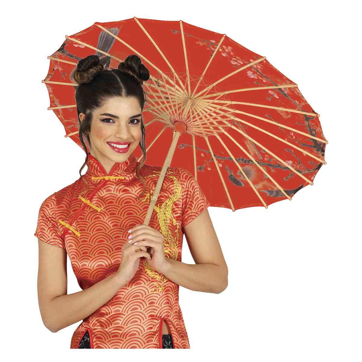 Ombrellino Legno e Carta Rosso con Decori Orientali cm.Ã?82 |_906