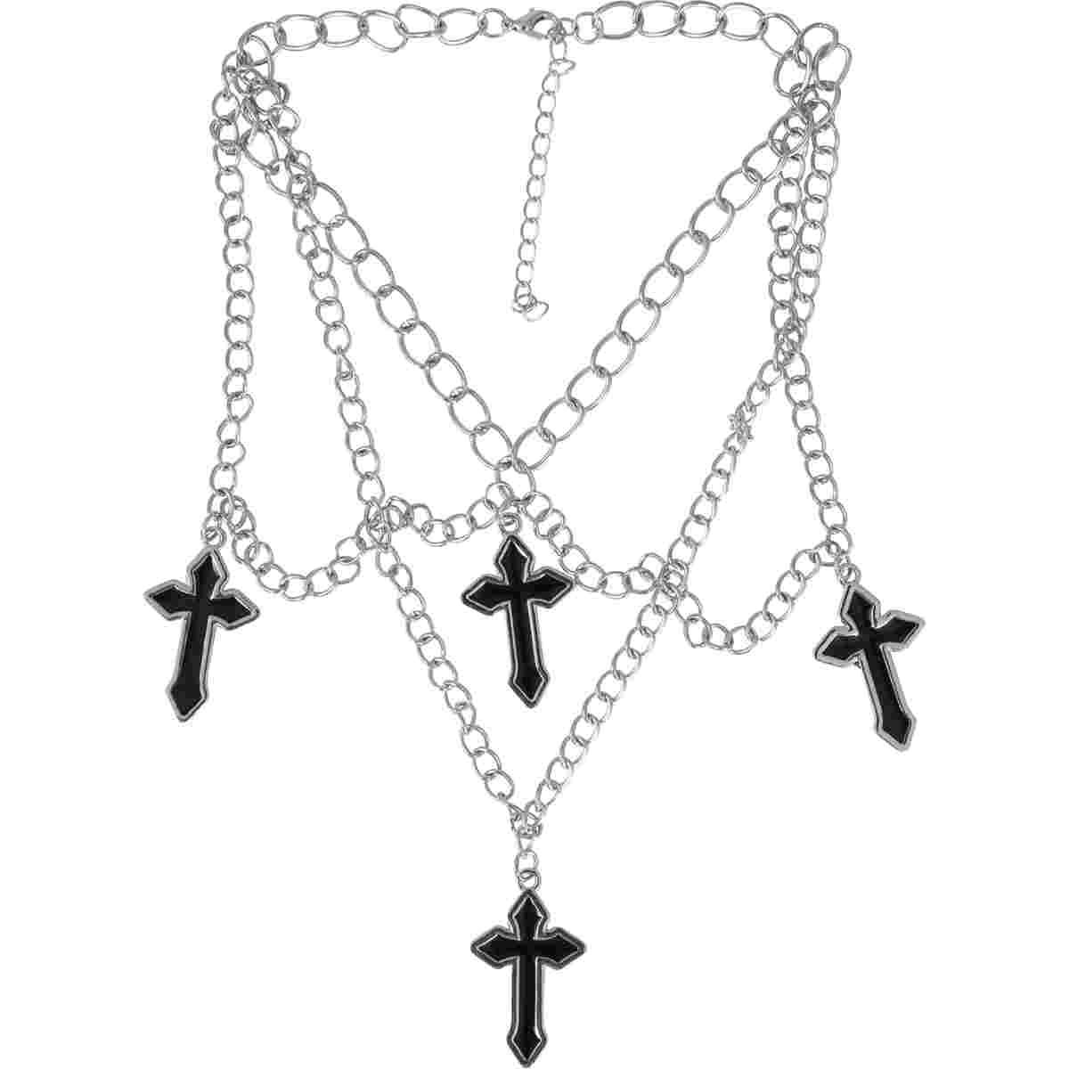 Collana Metallo con 4 Croci Nere |_934