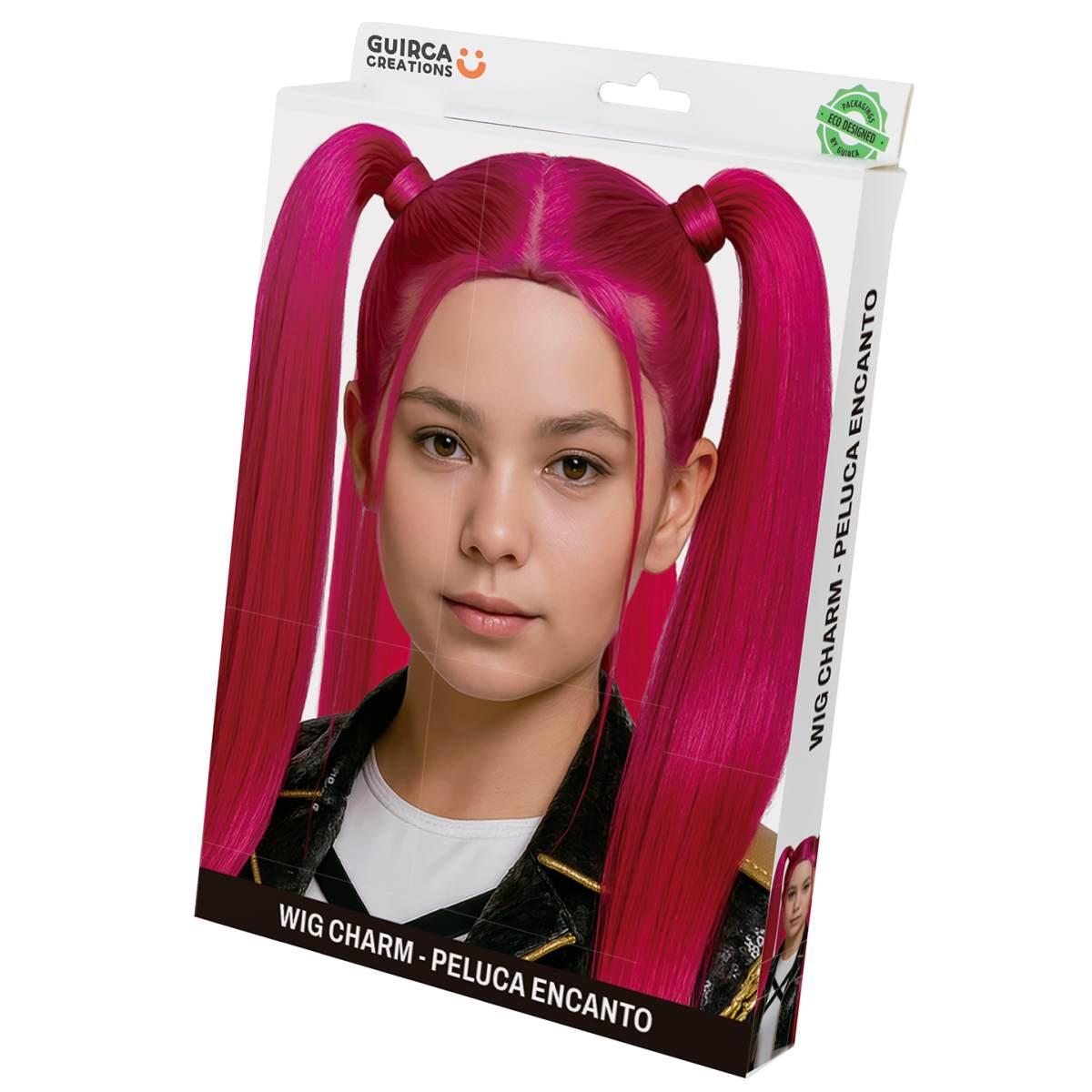 Parrucca Rosa Manga K Pop Lunga Liscia con Codini |_745